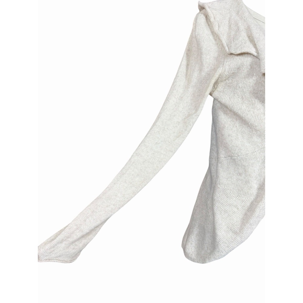 Promod Angora Blend Ruffle Cardigan Sweater Tie Front Beige Neutral Women's S - Picture 6 of 12